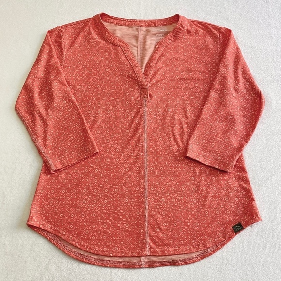 L.L. Bean Streamside Tee, Three-Quarter-Sleeve Splitneck, Coral/Orange Petite XS - Picture 1 of 10